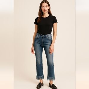 Bianco Cotton Skinny Denim Distressed Fringe Blue Jeans Waist 14"